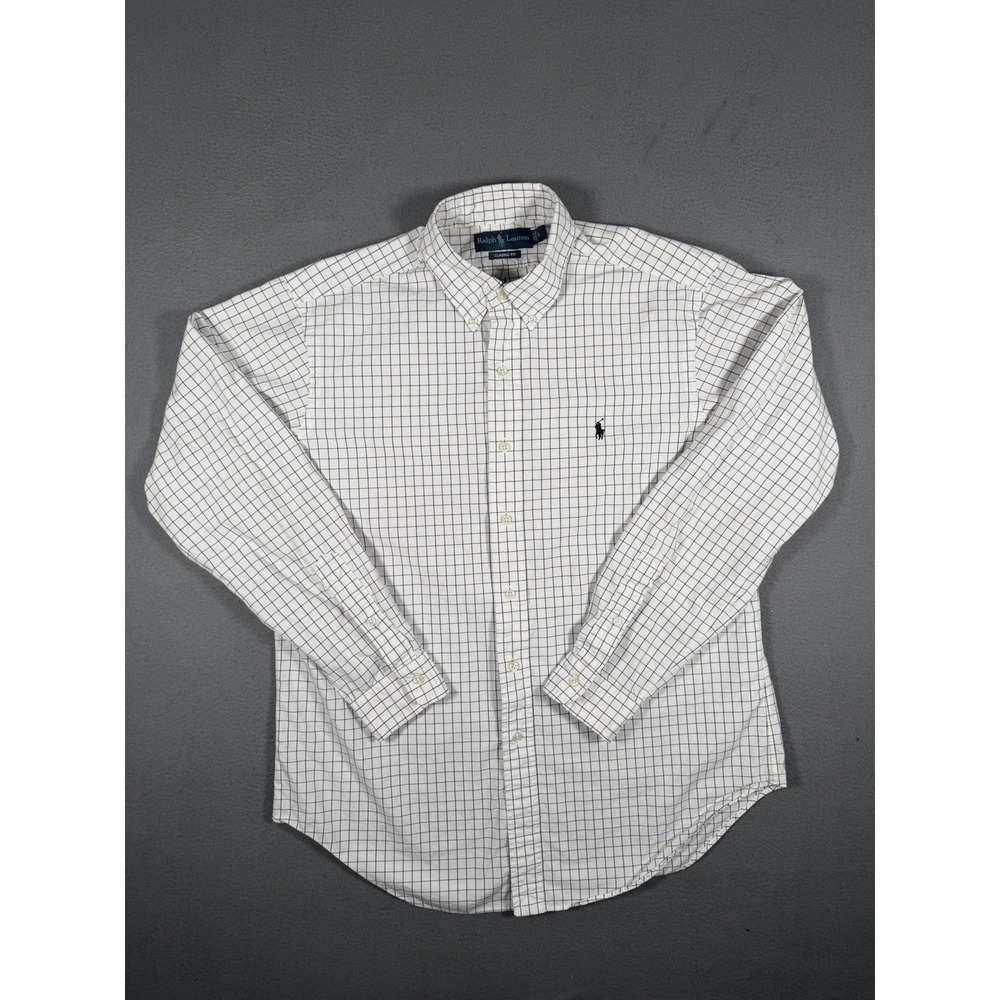 Polo Ralph Lauren Mens L Classic Fit White Windowpane Shirt